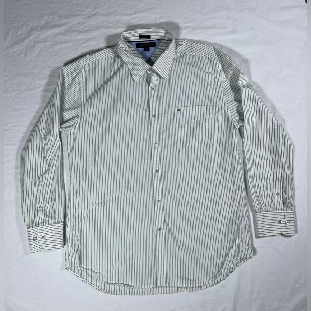 Tommy Hilfiger Long Sleeve Button Down Green Striped Men’s XL